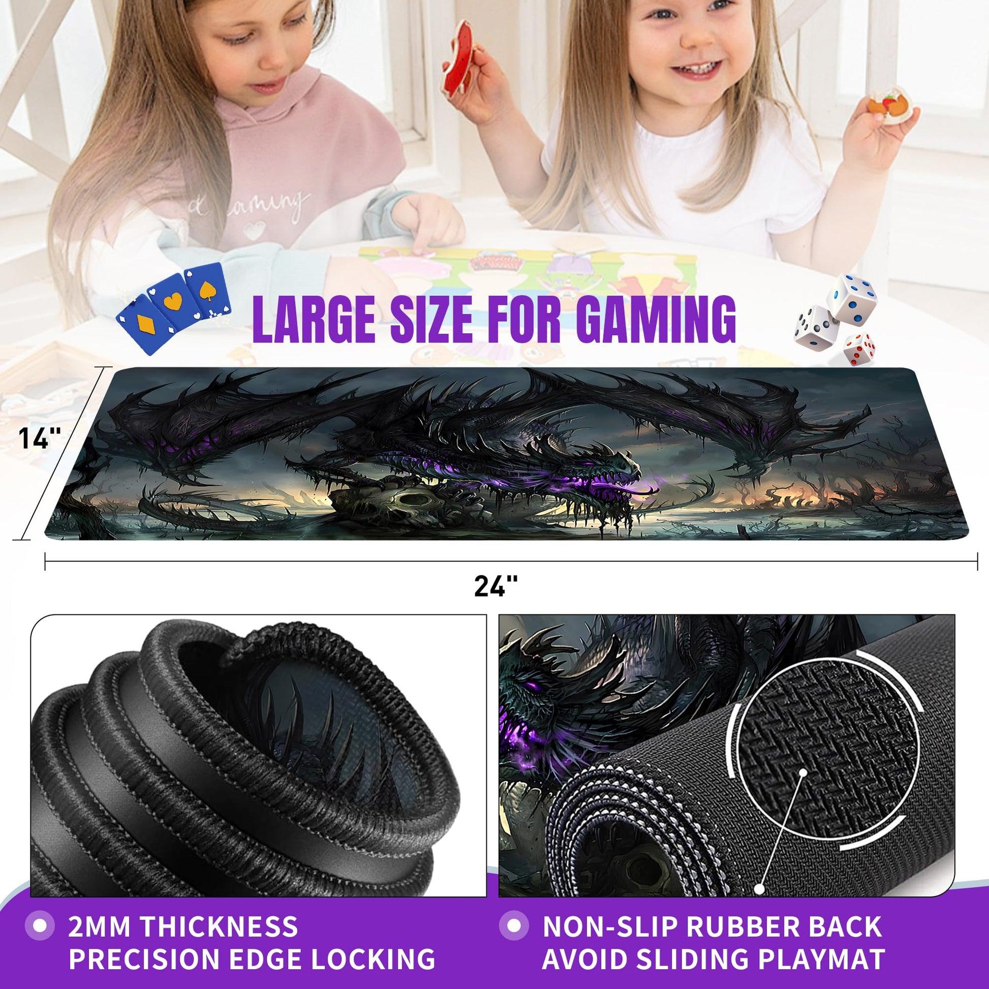 KinomiYa Extra Thick Dragon Non-Slip Rubber 24" x 14" MTG & TCG Commander Card Game Playmat with Storage Bag