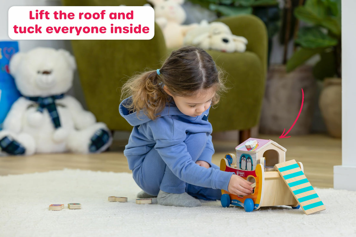 Jasey's Toy Chest Noah's Ark Wooden Sort & Match | 18-Piece Shape Sorting Ark with Animal Pairs, Figures & Ladder | Educational Toy for Toddlers Ages