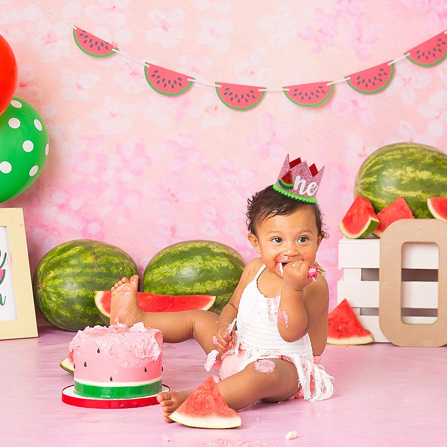 Watermelon First Birthday Crown - One in a Melon Baby 1st Birthday Party Decorations and Supplies