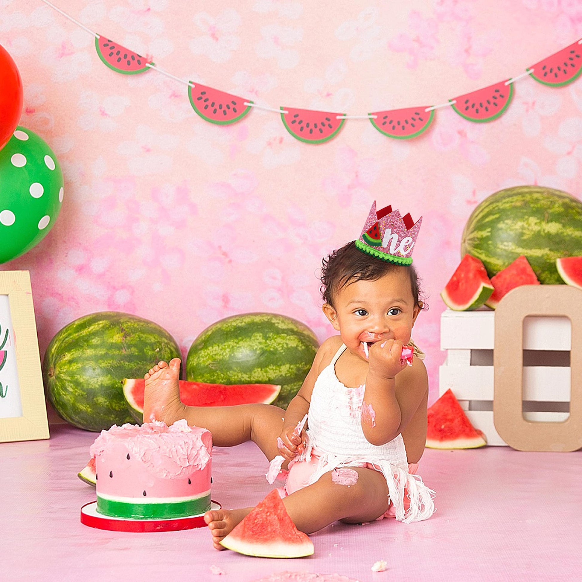 Watermelon First Birthday Crown - One in a Melon Baby 1st Birthday Party Decorations and Supplies