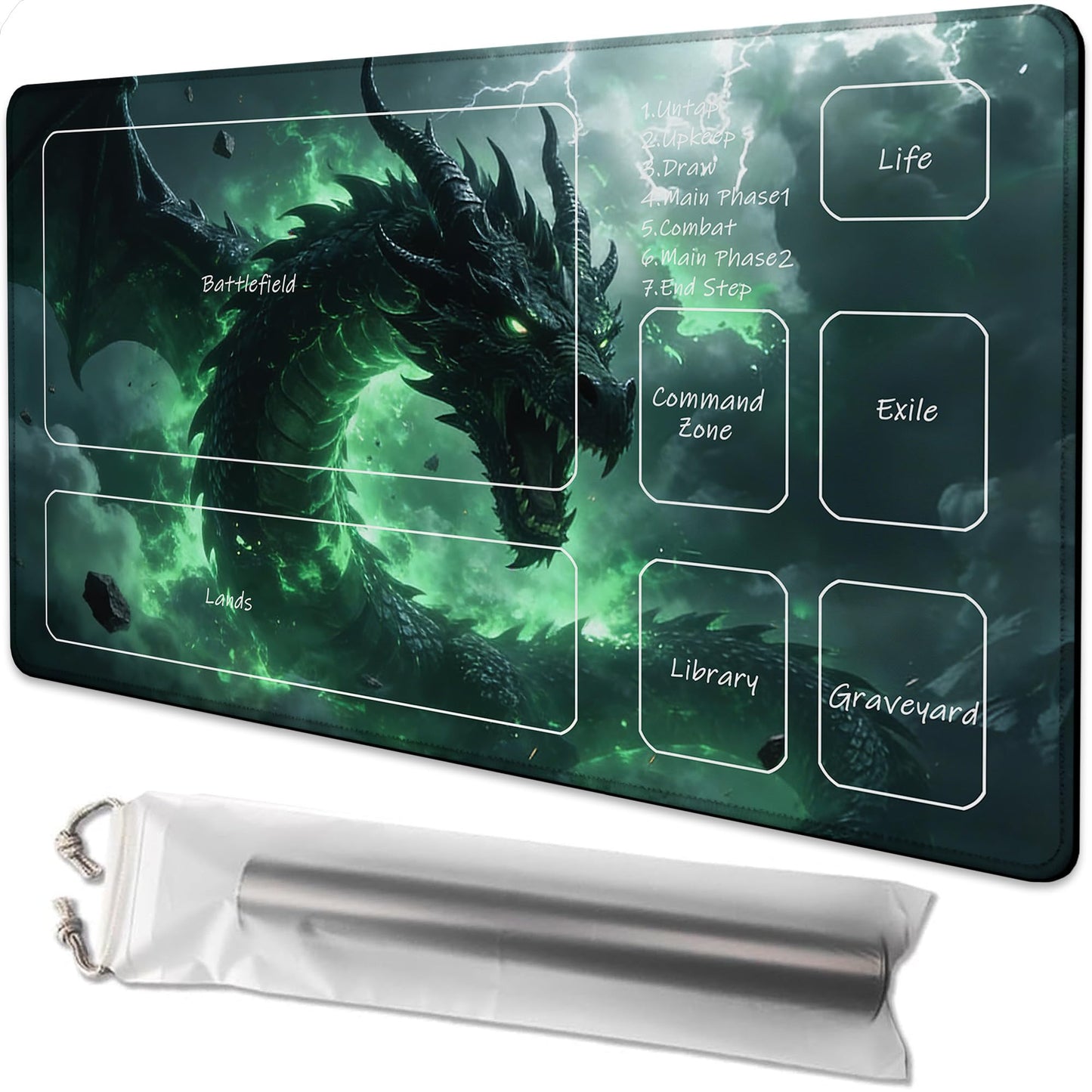 Playmat for MTG Green Dragon Magic Play Mat 24x14 Inch Card Game Mat for Magic The Gathering TCG PTCG Playmat with Free Storage Bags Non-Slip Backing