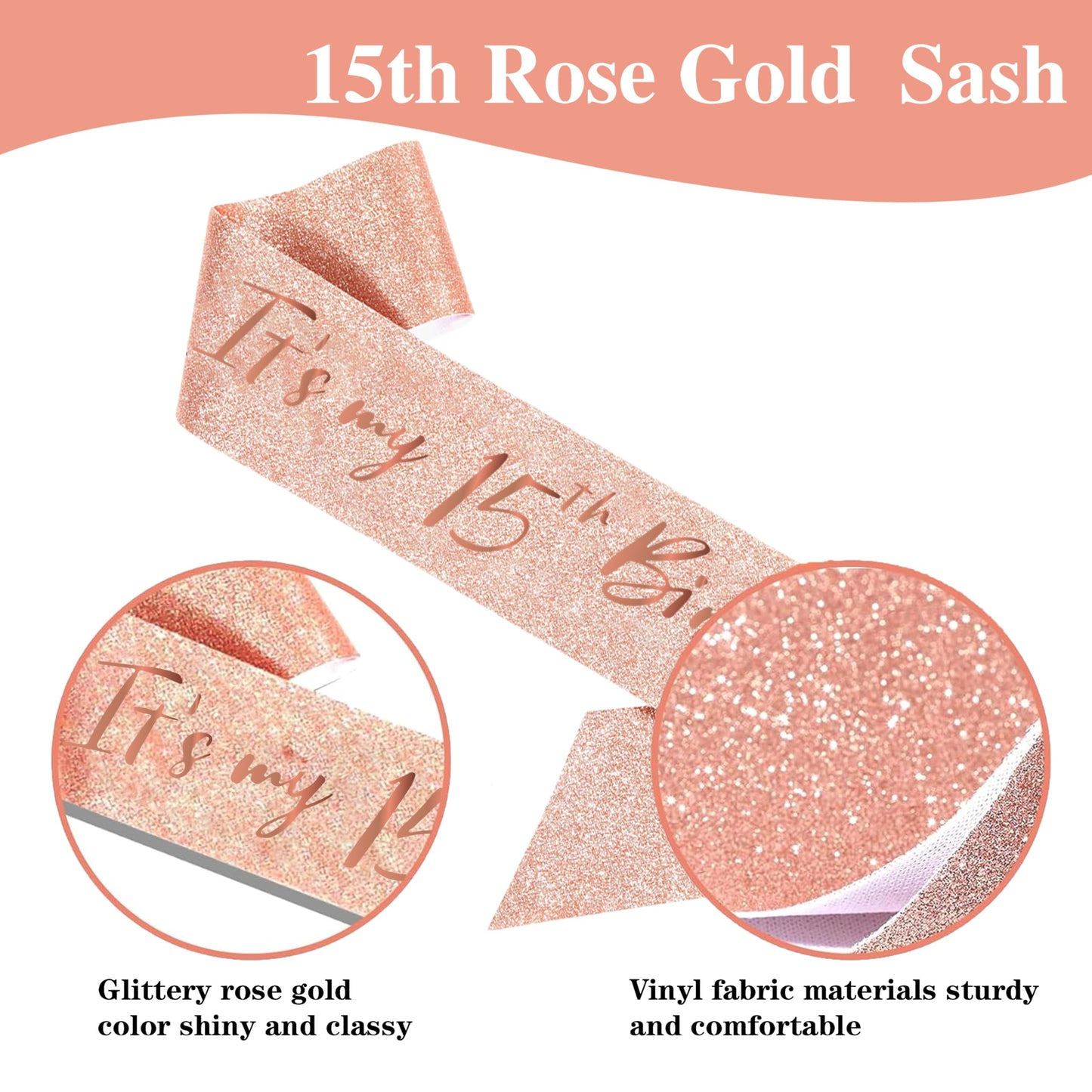 15th Birthday Decorations for Girls,Banner,Backdrop, it’s my 15th Birthday Sash, Sweet Rhinestone Tiara Crown,Balloons