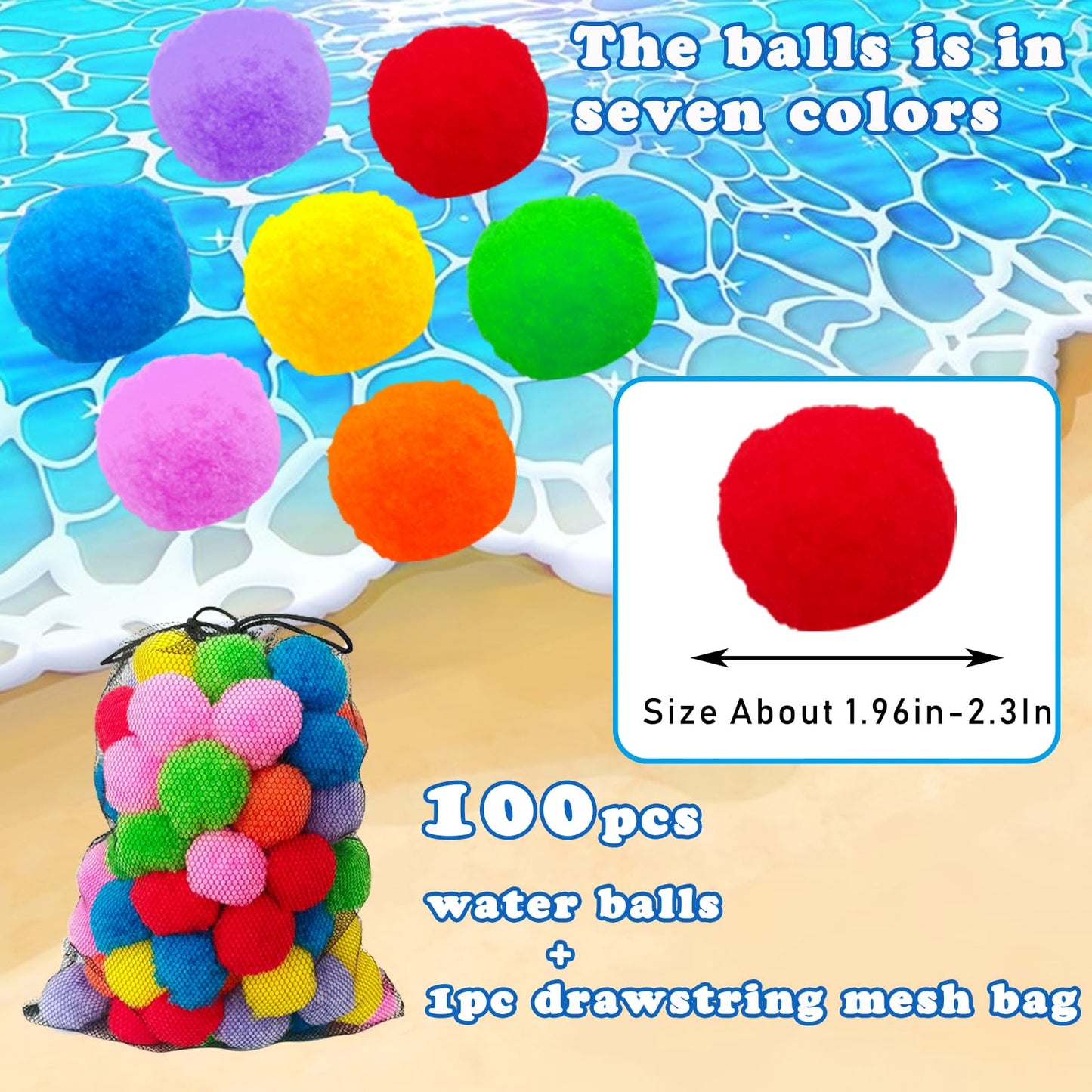 100PCS Reusable Water Splash Balls,Soft Soaker Balloons Fake Snowballs for Kids Outdoor Water Fight Games,Pool Backyard Fun with 1 Mesh Bag