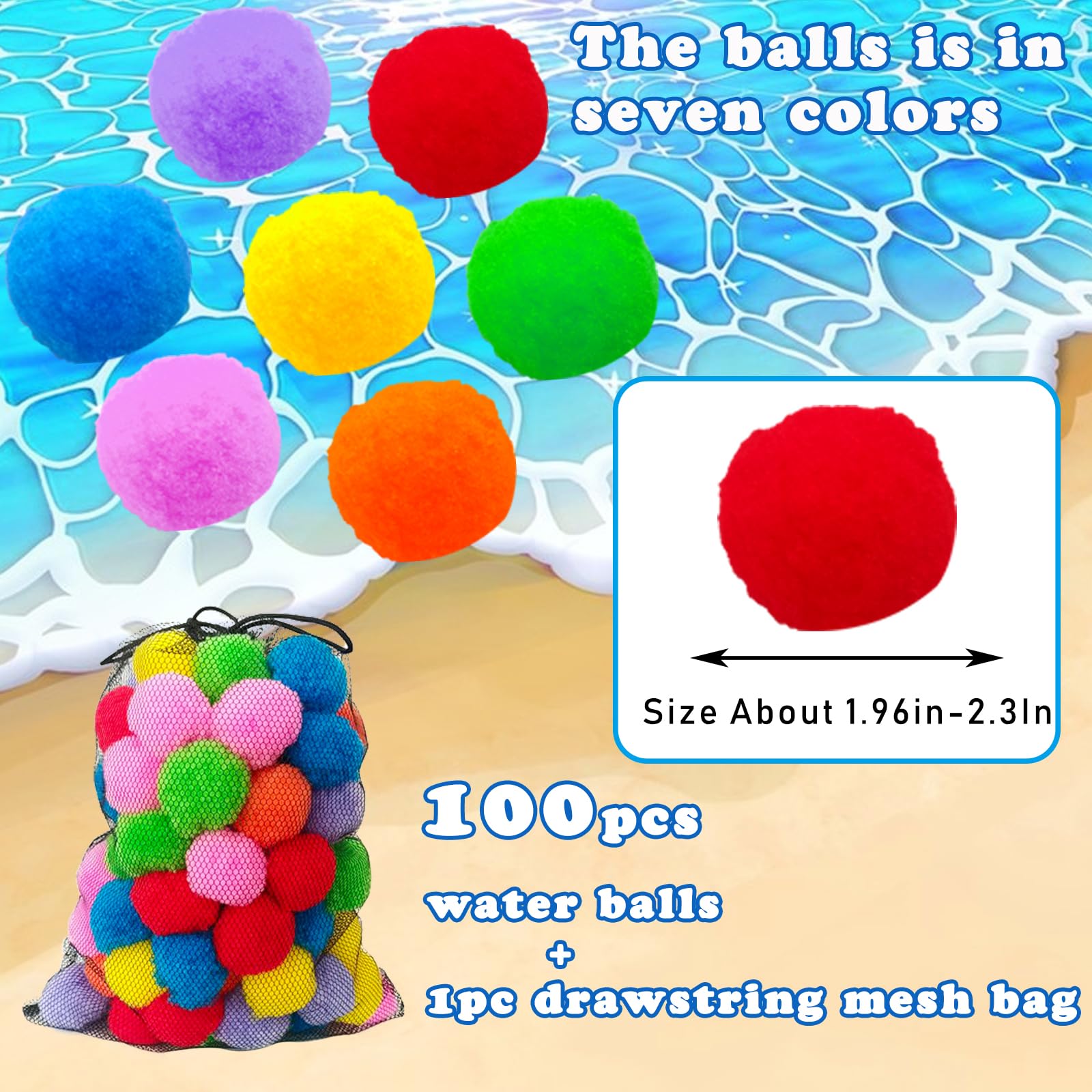 100PCS Reusable Water Splash Balls,Soft Soaker Balloons Fake Snowballs for Kids Outdoor Water Fight Games,Pool Backyard Fun with 1 Mesh Bag