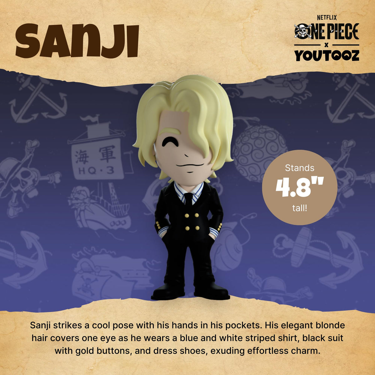 Youtooz Sanji 4.8" Vinyl Figure - Collectible Sanji Action Figure from One Piece Anime Series
