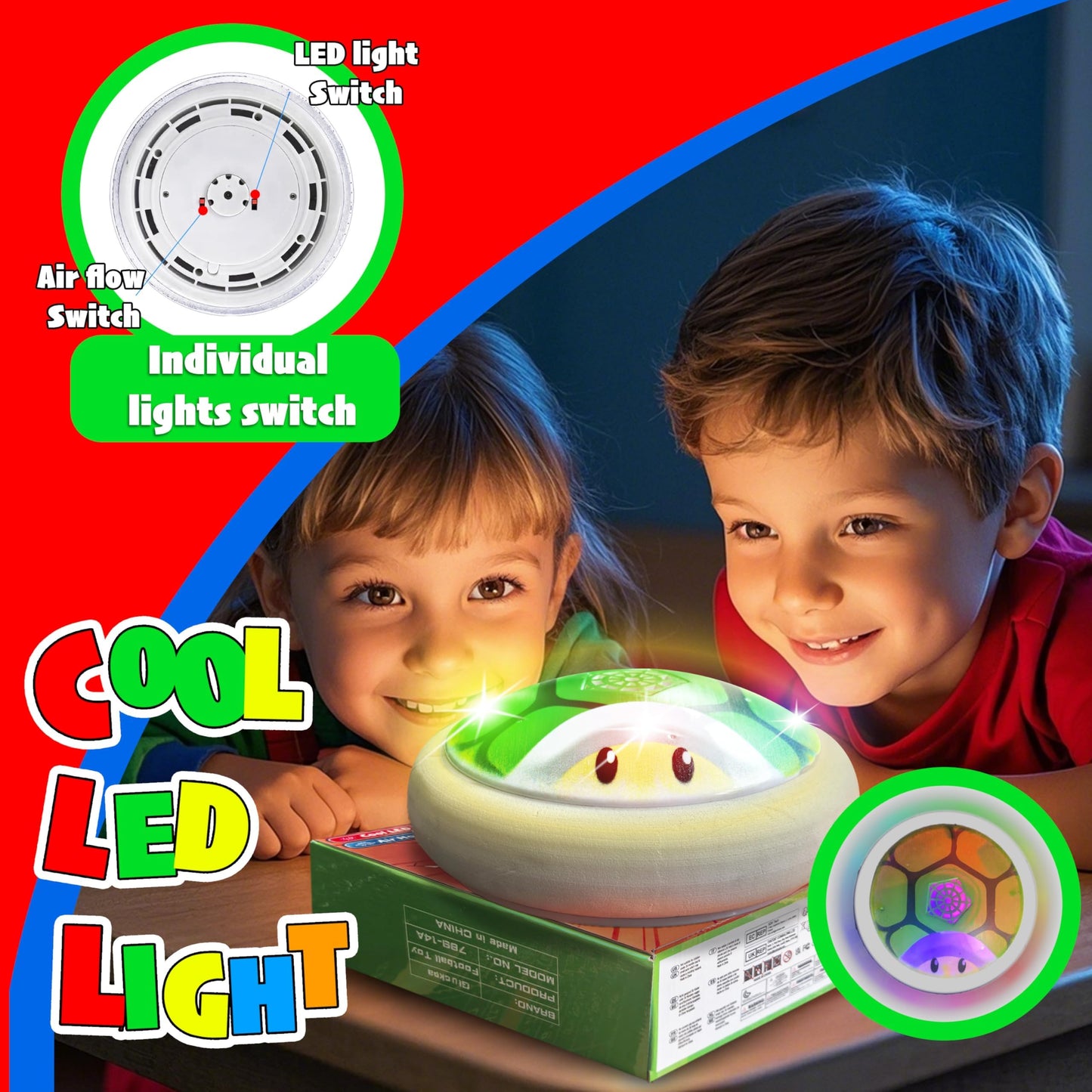 Glückpa Kids Hover Soccer Ball with LED Lights and Soft Foam Bumper
