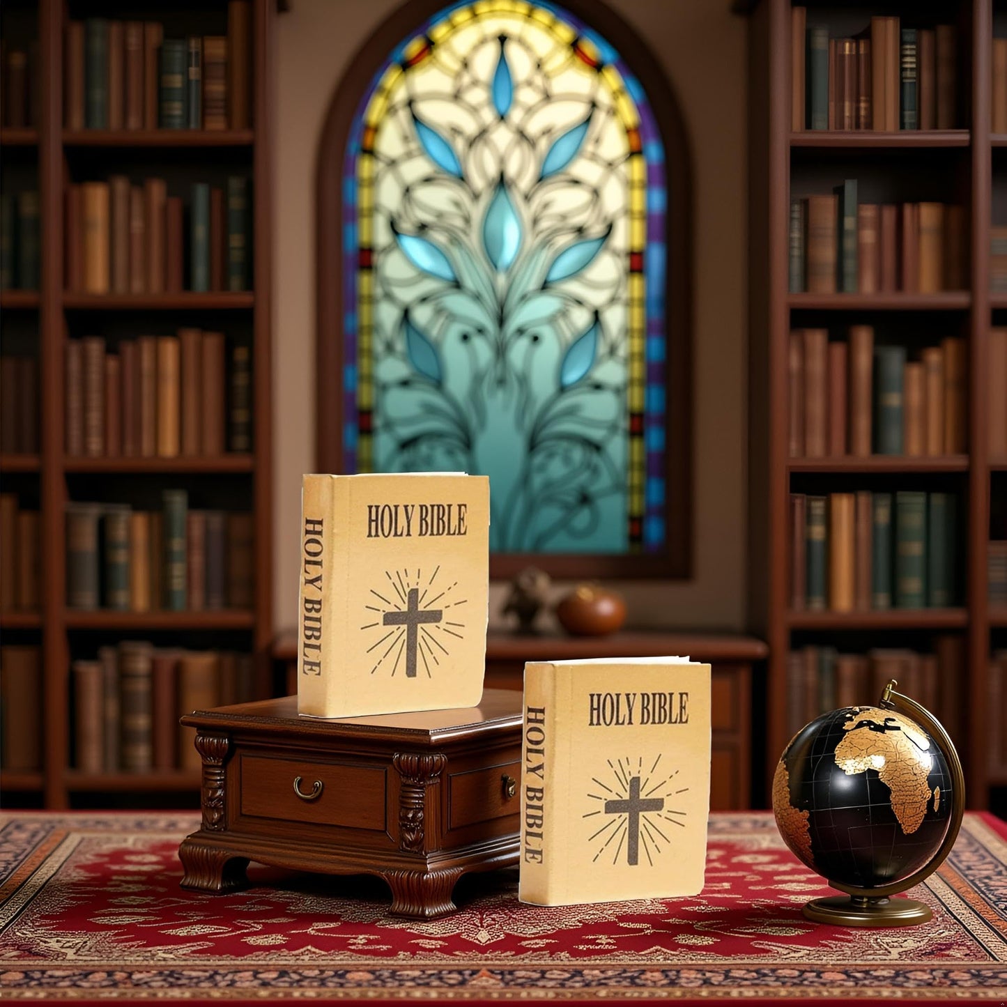 2 Pieces Brown Miniature Bible Books for Dollhouse, Mini Bible Pocket Book 1/12 Dollhouse Miniature Book Bookshelf Bedroom Library Accessories