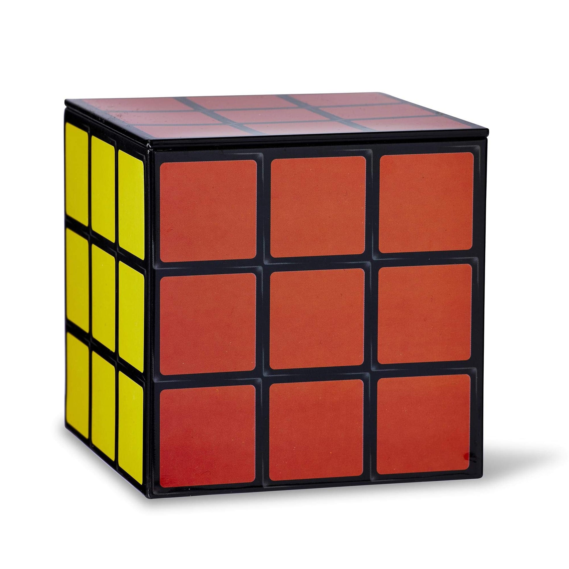 Puzzle Cube Tin Storage Box - 4x4-Inch Novelty Stash Container With Pop Top Lid - Decorative Organizer Holder Cube - Kitchen Bedroom Office Decor