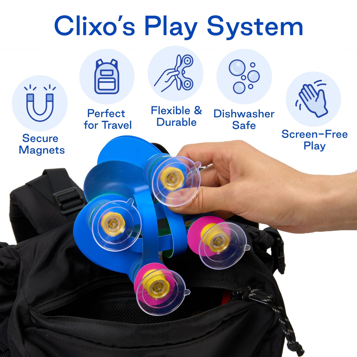 Clixo Window Travel Pack - Fun Magnetic Toy for Kids - 24-Piece Suncatcher Kit with Prisms & Suction Cups for Plane and Car Windows - Portable Rainbow