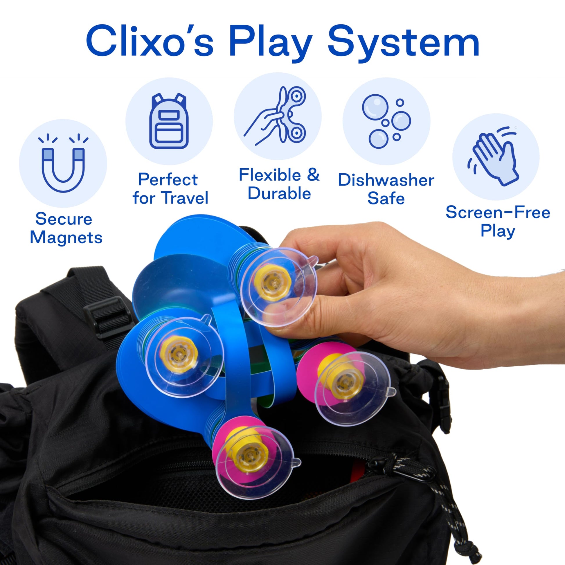 Clixo Window Travel Pack - Fun Magnetic Toy for Kids - 24-Piece Suncatcher Kit with Prisms & Suction Cups for Plane and Car Windows - Portable Rainbow