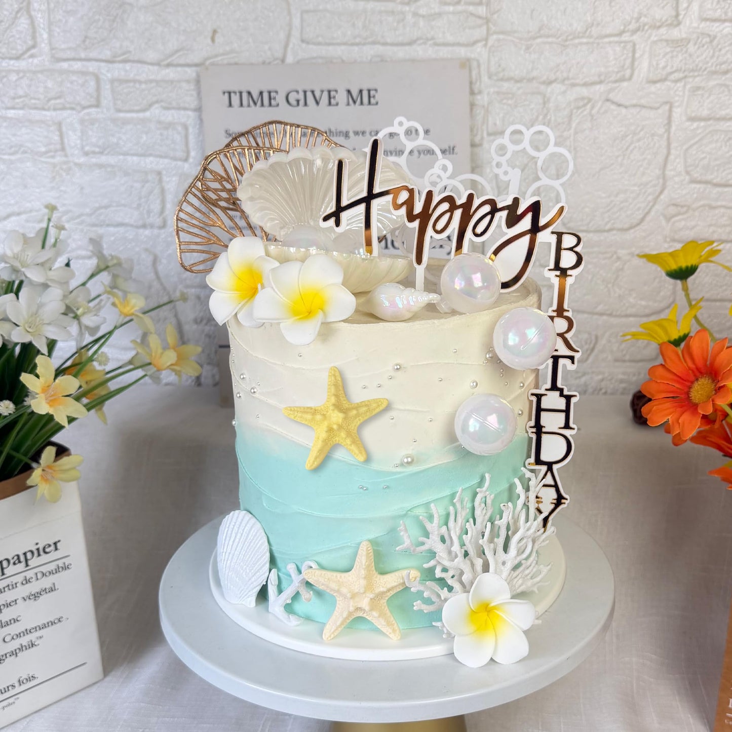 SeaShell Cake Decorations Under The Sea Cake Toppers with Starfish Shell Balls Coral for Summer Beach Birthday Supplies