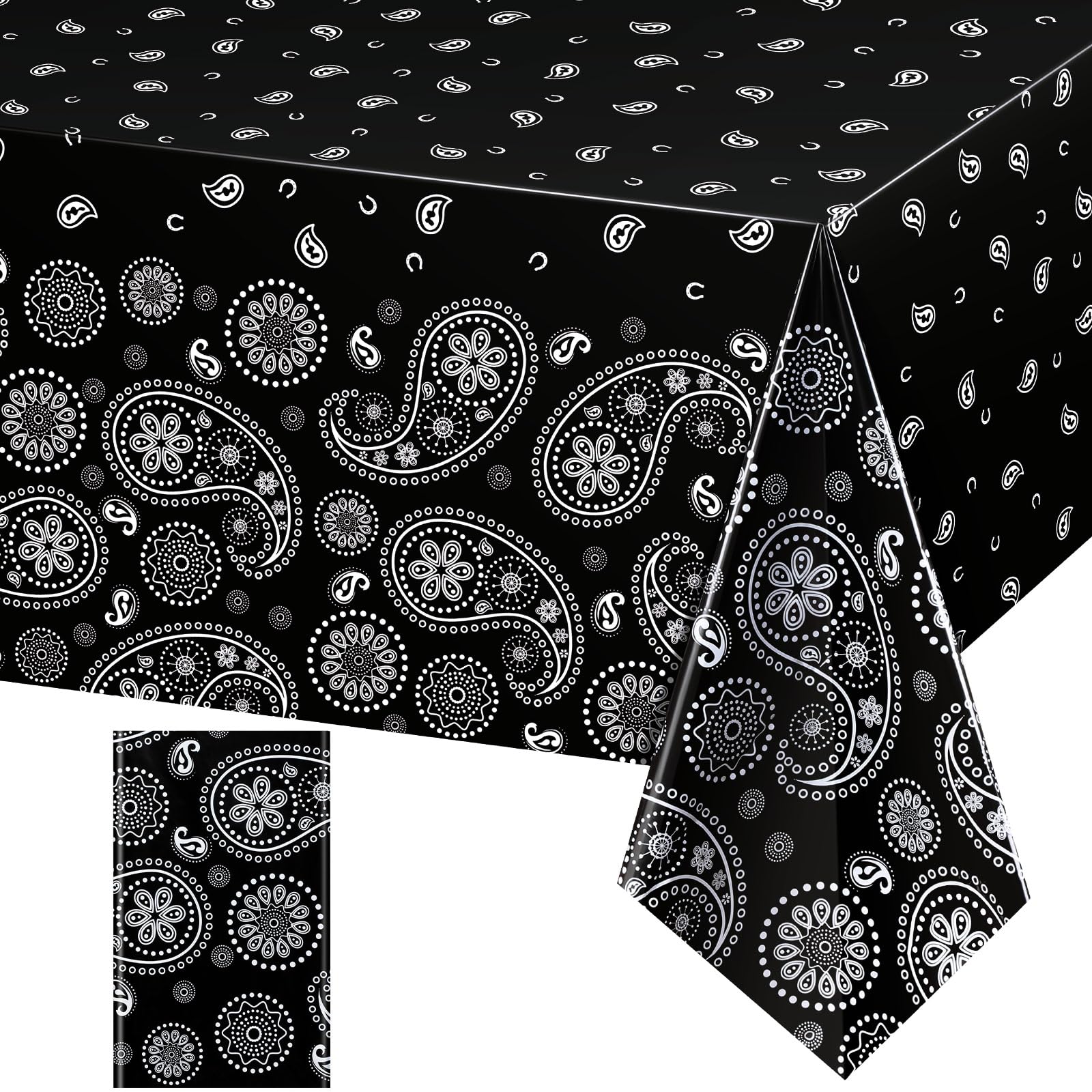 Tatuo Western Party Tablecloth Paisley Table Cover Bandana Plastic Table Cloth Rectangle Floral Tablecloth for Western Cowboy Themed Party