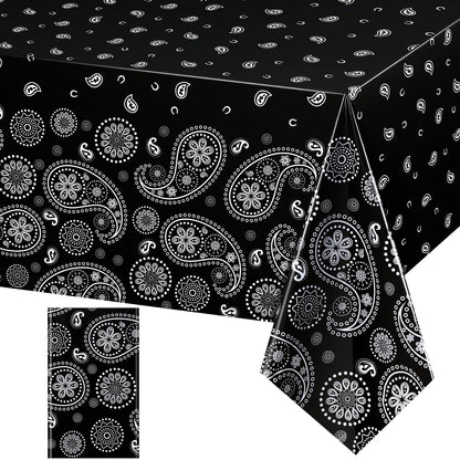 Tatuo Western Party Tablecloth Paisley Table Cover Bandana Plastic Table Cloth Rectangle Floral Tablecloth for Western Cowboy Themed Party