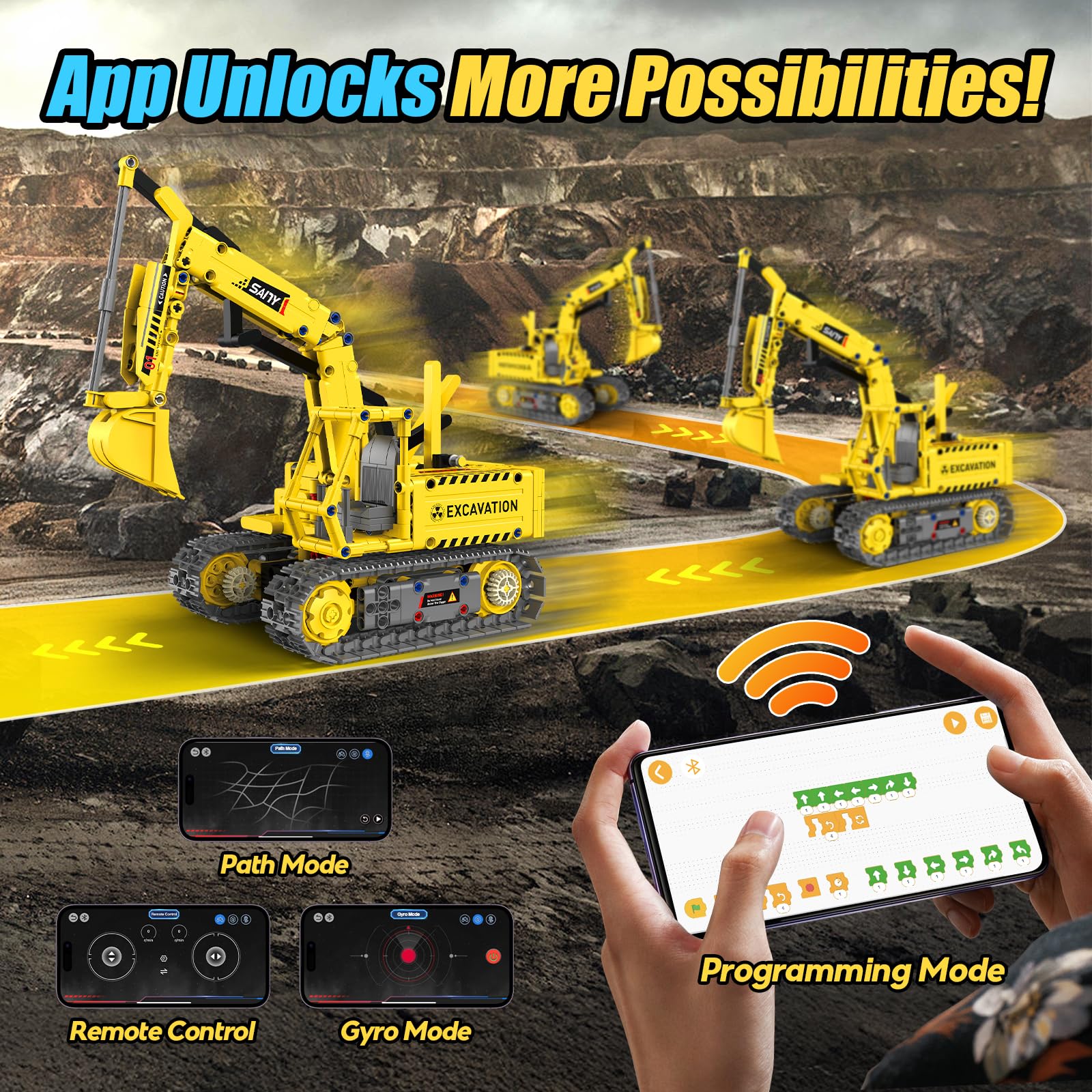 HBUDS Robot Building Kits, 5-in-1 Stem Toys for Boys Age 8-14, APP & Remote Control Excavator Kids Construction Toys, Programmable Erector Sets