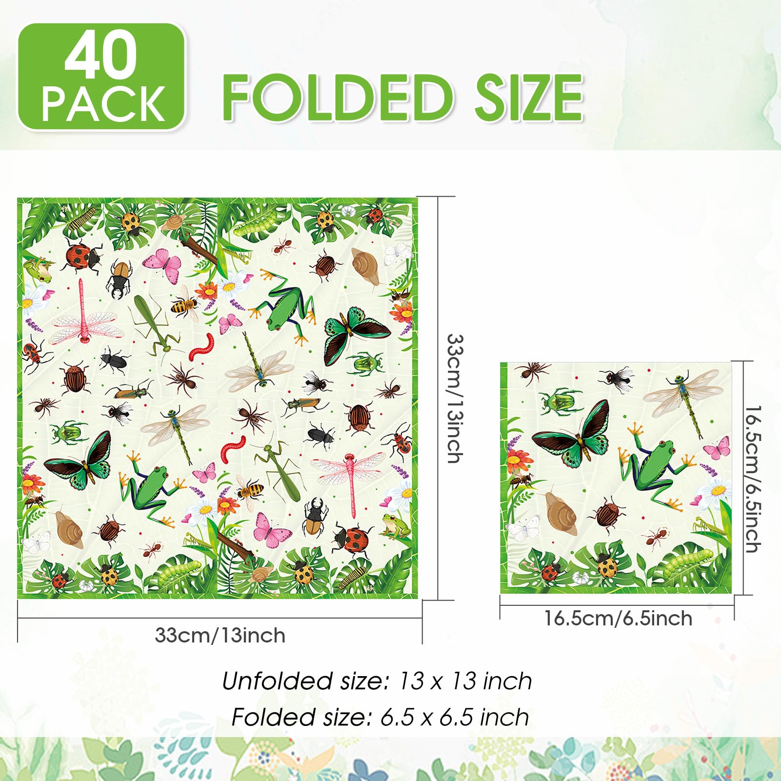 40Pcs Bug Theme Napkins Bug Birthday Party Decorations Garden Nature Themed Insect Party Napkins, for Nature Theme Decor, Kids Girls Boys Dinner