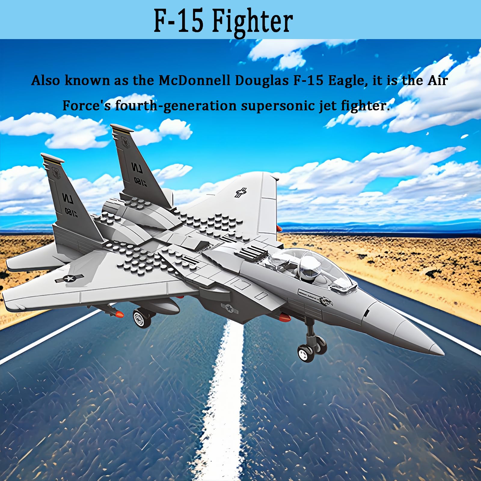 Military F-15 Eagle Fighter Jet Compatible with Lego, 270 Pieces Toy Plane for Kids 10+ and Adults, Army Airplane Toys for Military Fans
