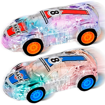 Qimicoocoo Race Cars Toys LED Light Up Kids Toys Pull Back Cars Set 3 4 5 6 7 8 Years Kids Birthday Party Gift