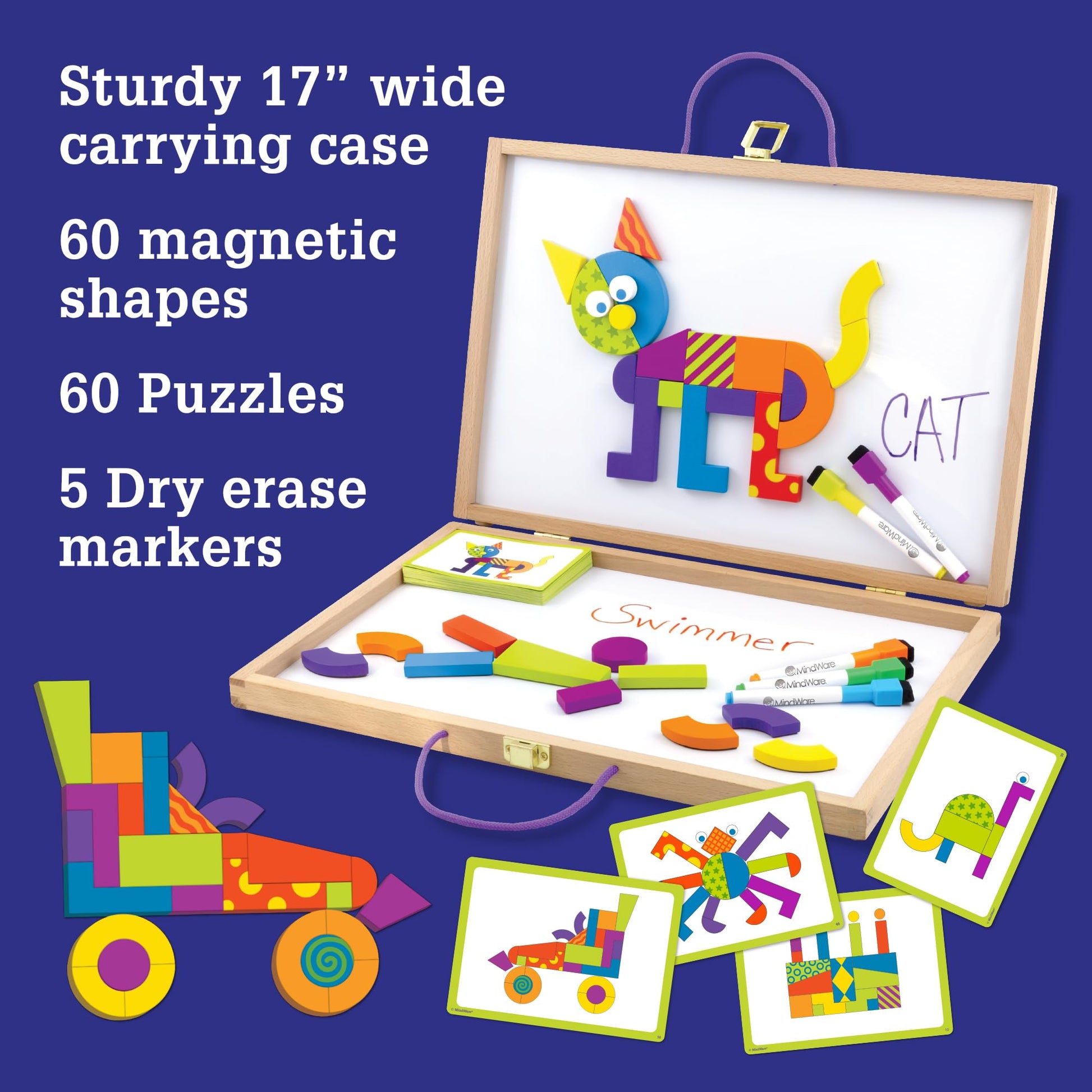 MindWare Imagination Patterns - Creative, Magnetic Play with Patterned Tangram Shapes - Includes 60 Magnetic Blocks, 60 Puzzle Cards, Dry Erase