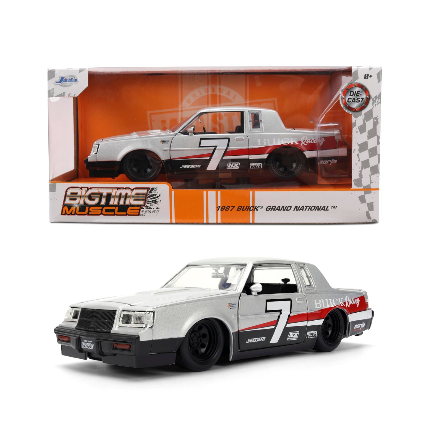 Jada Toys Bigtime Muscle 1:24 1987 Buick Grand National Die-cast Car - Opening Doors, Hood, Trunk, Rubber Tires(Silver/Black)