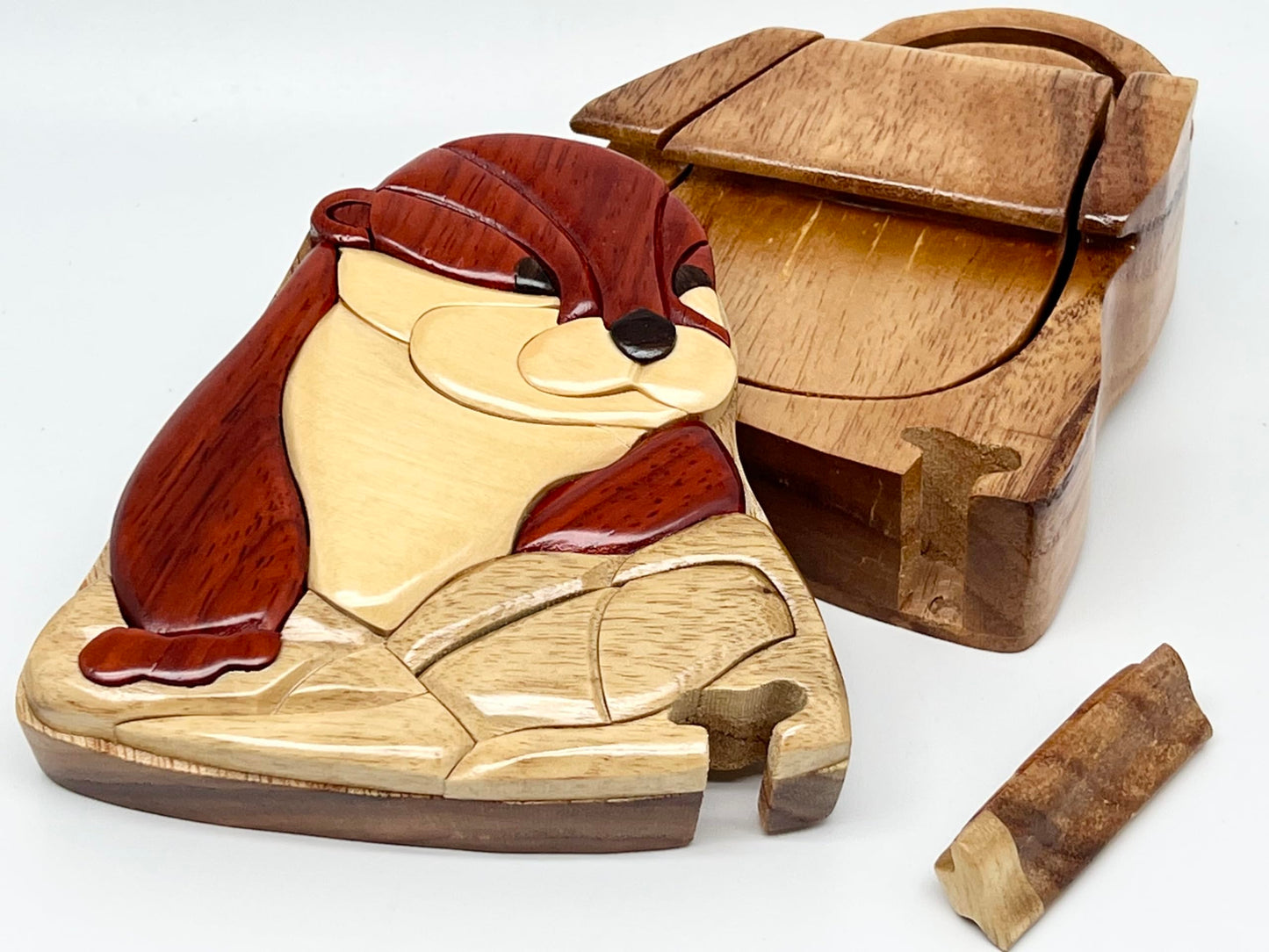 South Asian Handicrafts River Otter - All Natural Intarsia Wood Puzzle Box - Handcrafted with Secret Compartment