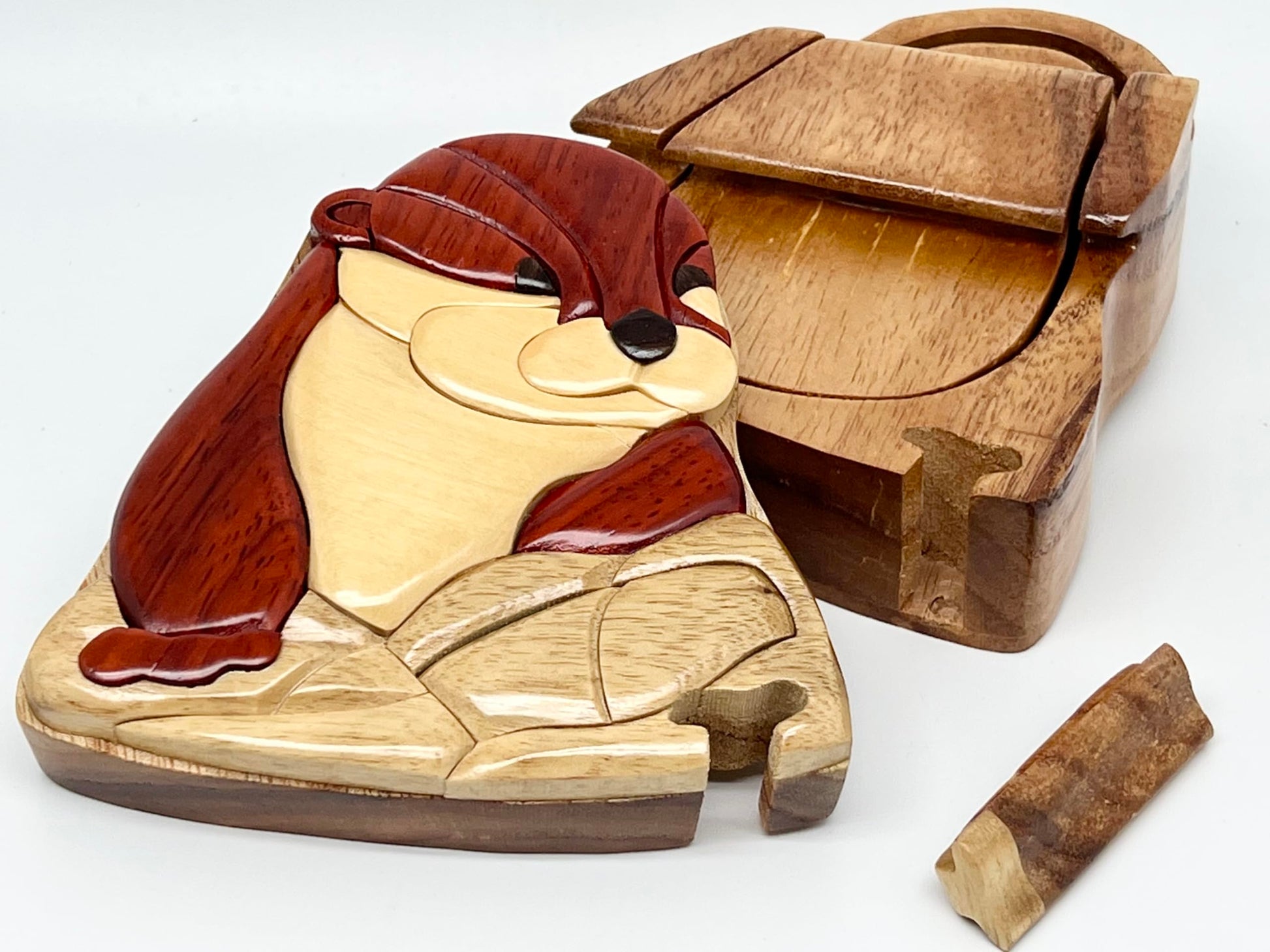 South Asian Handicrafts River Otter - All Natural Intarsia Wood Puzzle Box - Handcrafted with Secret Compartment