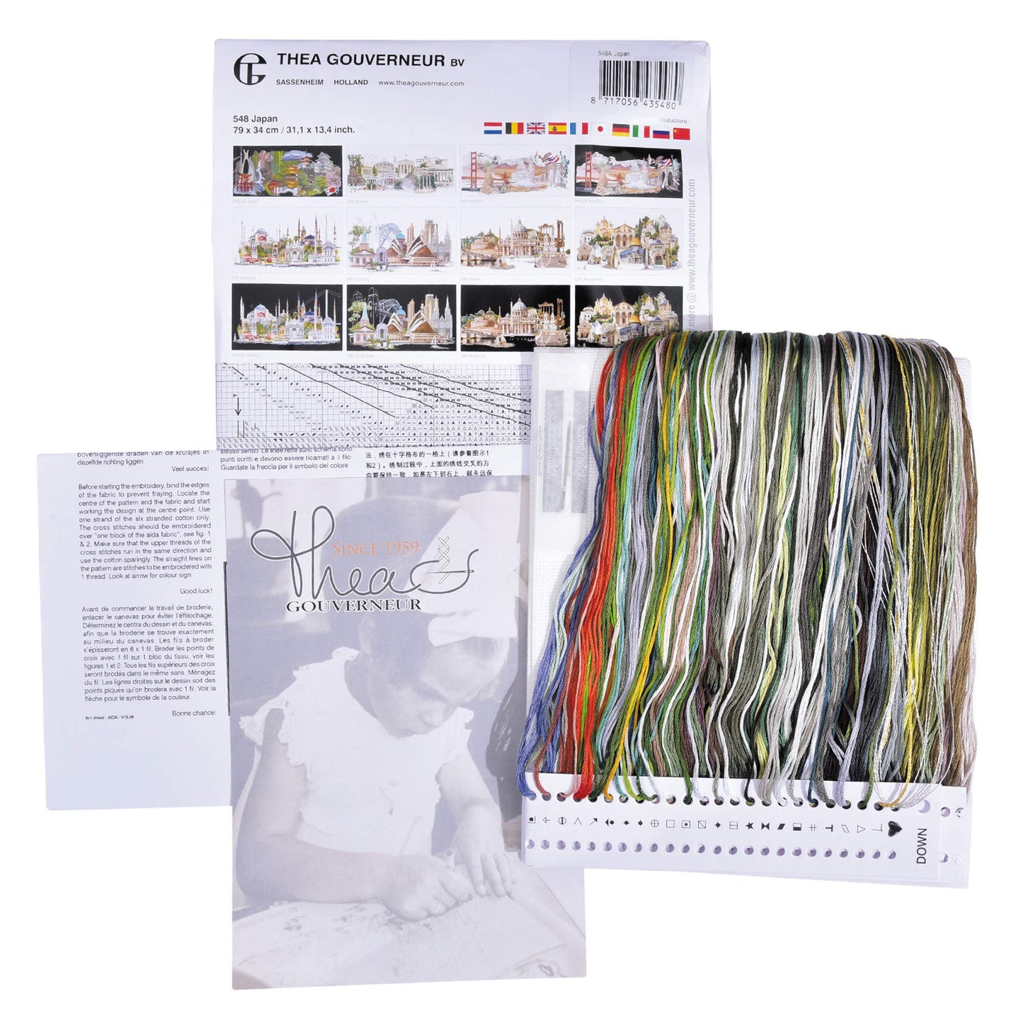 Thea Gouverneur - Counted Cross Stitch Kit - Japan - Aida - 18 Count - Embroidery Kit for Adults - DMC Embroidery Threads and Other Cross Stitch