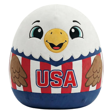Qodwnep Cute Patriotic Eagle Plush Pillow, Patriotic Bald Eagle Stuffed Animal with American Flag Shirt, Soft Round Pillow Sports Fans and USA Room