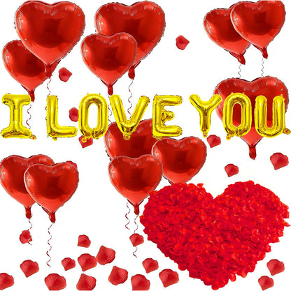 I Love You Balloons and Heart Balloon with 500 Pieces Rose Petals, Foil Mylar Love Balloons for Him/Her Wedding Anniversary Engagement Valentine Day