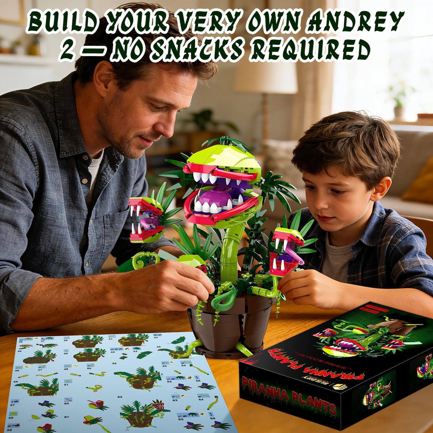 Piranha Plant Audrey 2 Building Blocks Set, Little Shop of Horrors Carnivorous Flower Model with 4 Openable Mouth, Toys Gifts for Kids Adults TV Movie
