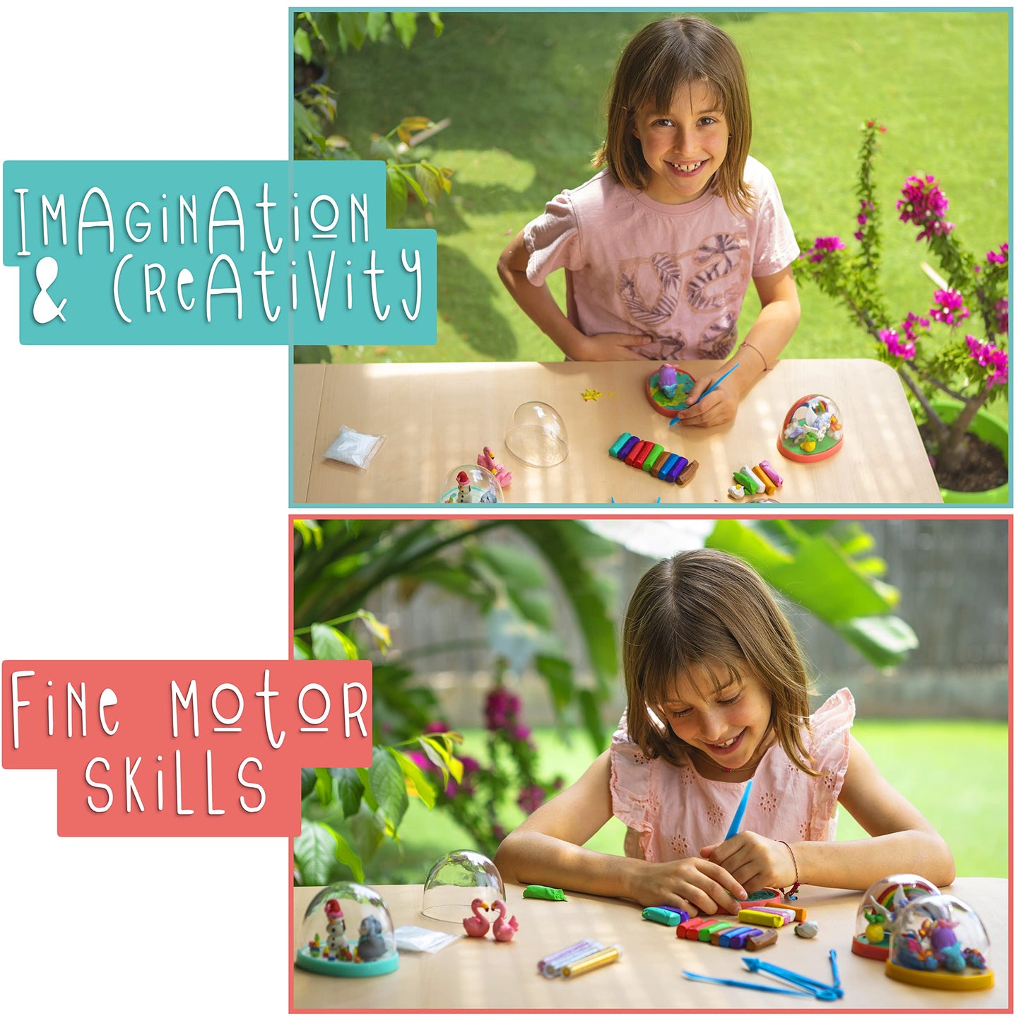 Kipipol Snow Globe Making Kit for Kids - Make Your Own Snow Globes for Girls w/ 4 DIY Snowglobe, 5 Figures, 20 Packs of Modeling Clay for Kids