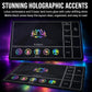 Auralvia Holographic TCG Playmat Compatible with MTG - 24x14 Iridescent Rainbow Foil Card Game Mat, Borderless 5-Element Art, Stitched Edges