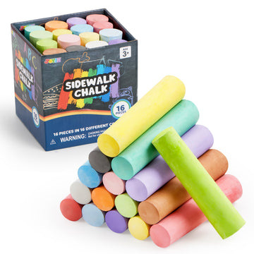 JOYIN 16 PCS Sidewalk Chalks Set Non-Toxic Washable Jumbo Chalk Bulk for Toddlers 1-3, Painting on Chalkboard, Driveway and Playground, Outdoor