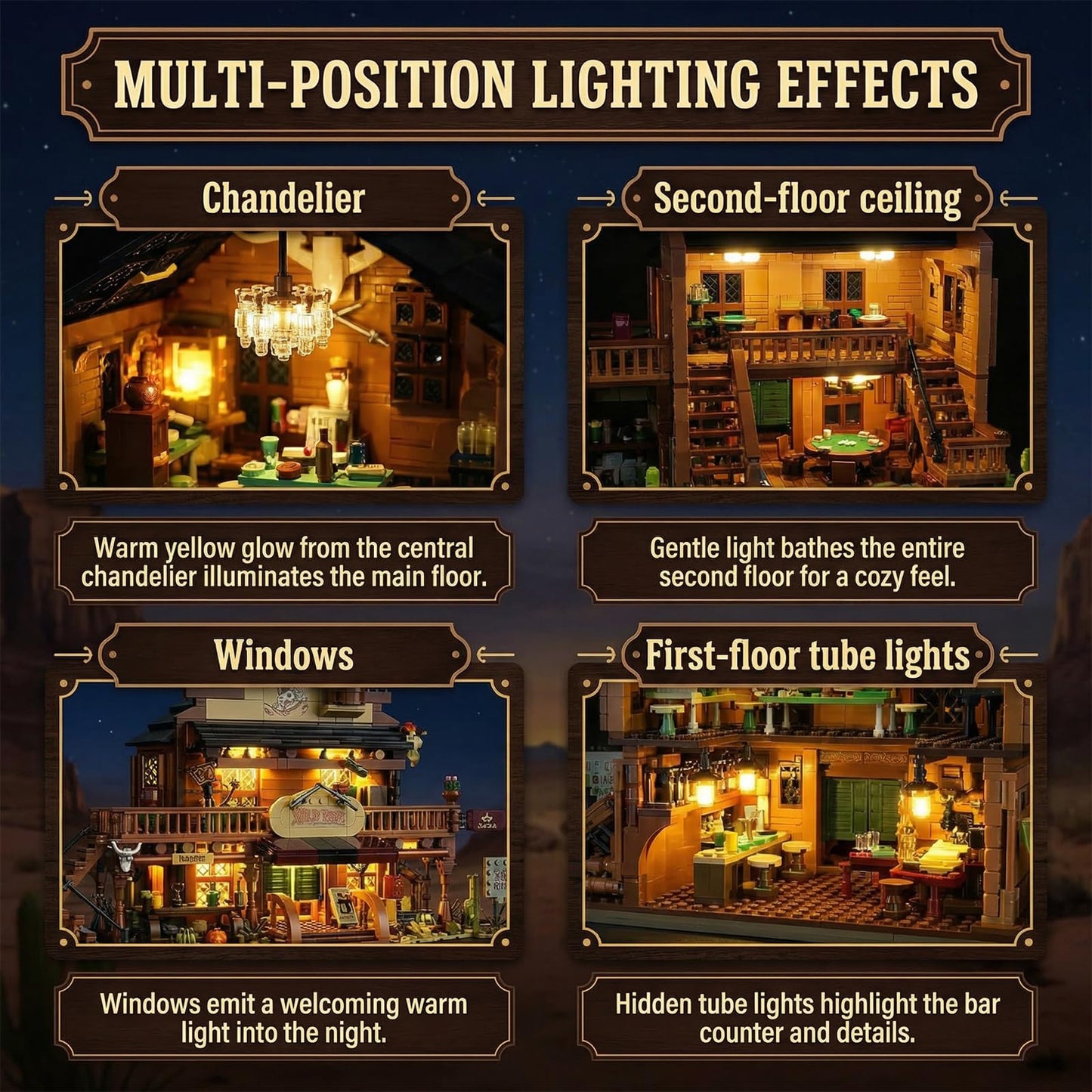 FNSJFYZS Western Bar Building Blocks with LED Lights, Wild West Saloon Architecture Model, Modular Old West Building Set for Adults, Detailed Desert