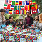 International World Flags Tableware Set, 142Pcs International Flags Decorations Plates and Napkins, Cups,Banner,Flags Tablecloth for Travel Trip