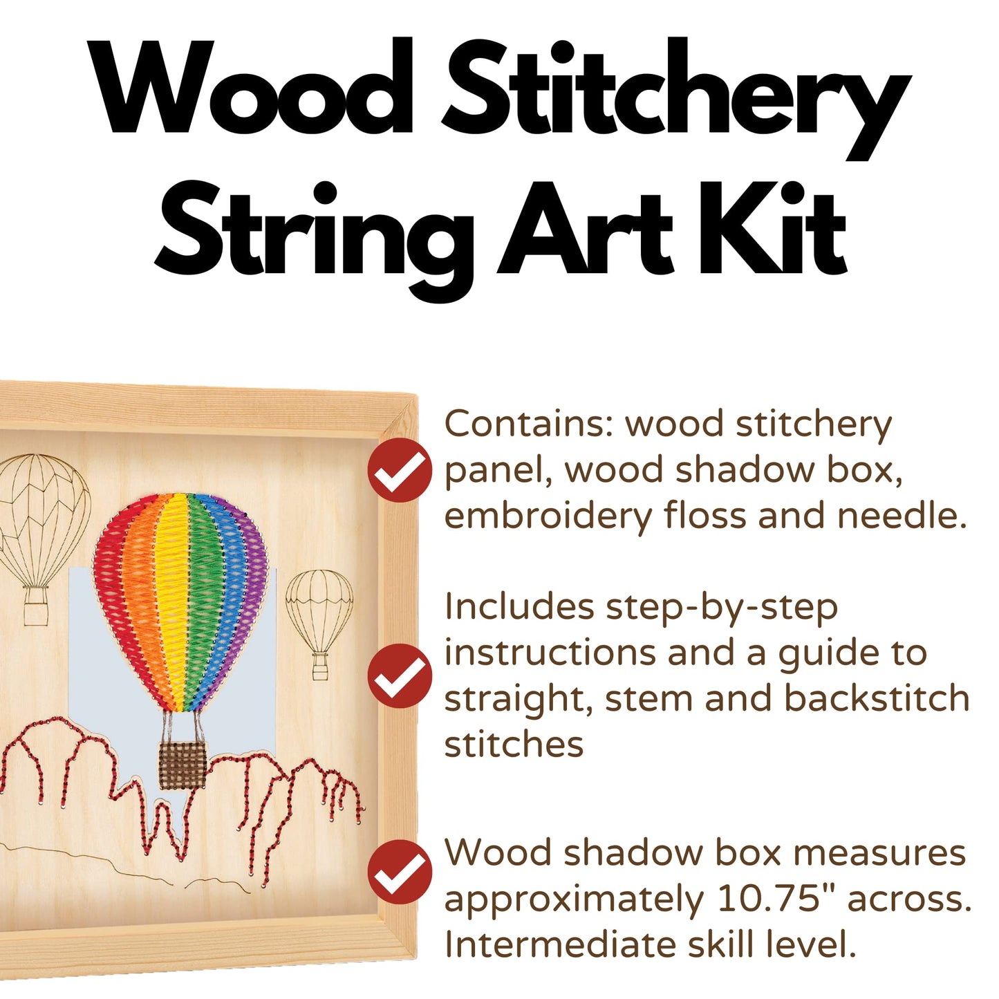 LEISURE ARTS Wood Stitched String Art Kit with Shadow Box Hot Air Balloon - Adult Or Kids Craft - Craft Kits for Teens String Art Kit for Adults 3D 3D