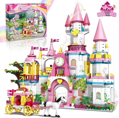KOJAYHOL Castle STEM Building Toys for Girls Ages 6-12 Years Old, 1000PCS Building Sets for Girls & Boys, Pink Princess Castle Carriage Playset