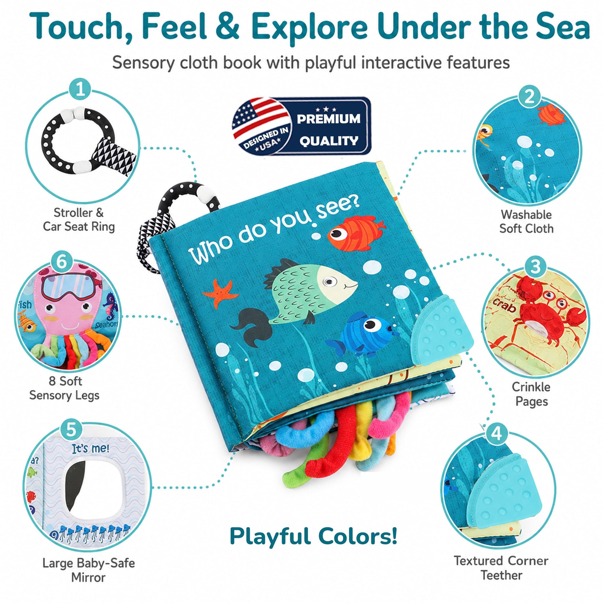 Fish Baby Books Toys, Touch Feel Cloth Crinkle Books for Babies,Baby Infant Toys 0-6, 6-12,12-18 Months,Newborn,Early Learning Education, Baby Gifts