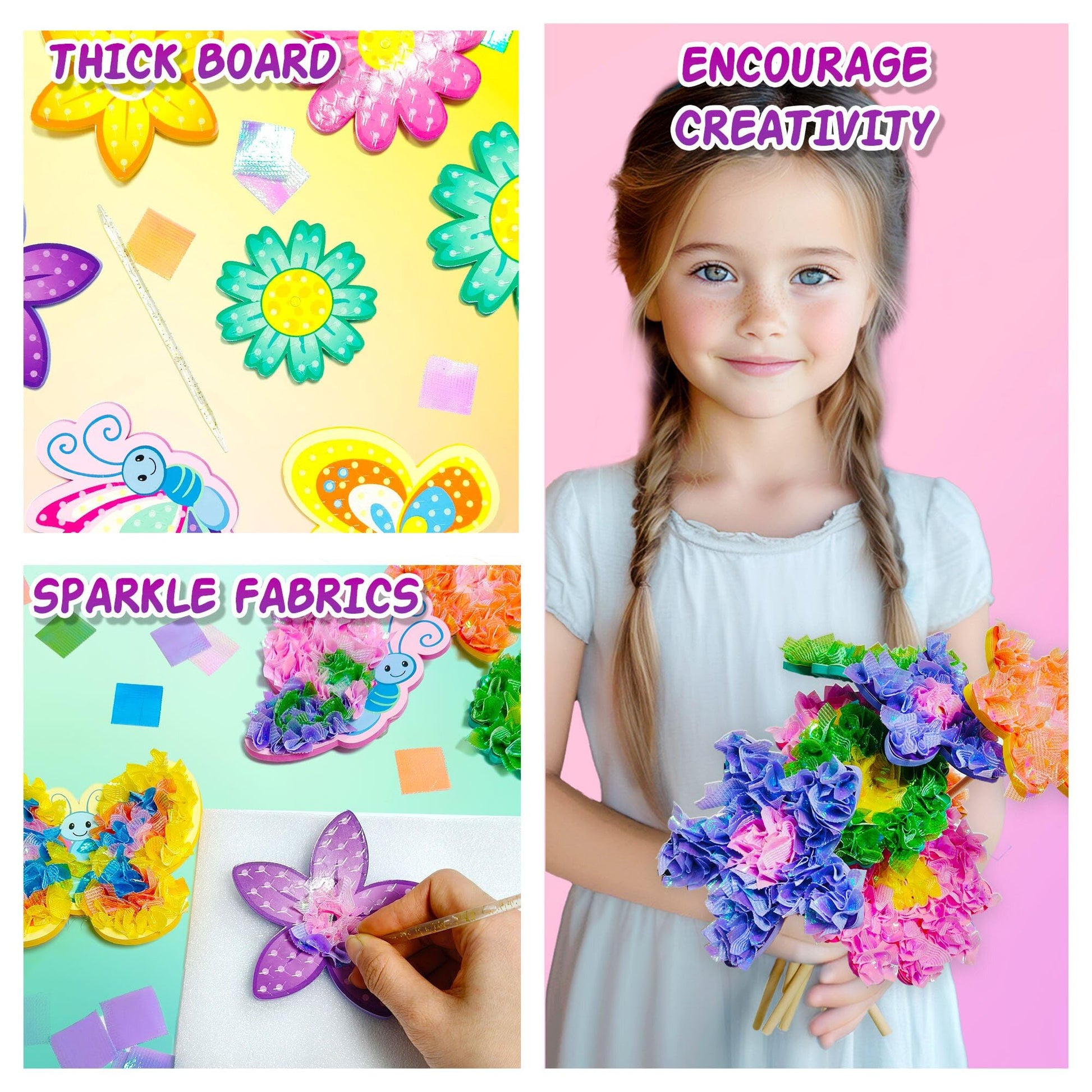 AGENTLAN Poke Art Bouquet Craft Kit,Mess-Free 3D Crafts for Kids Ages 3-8