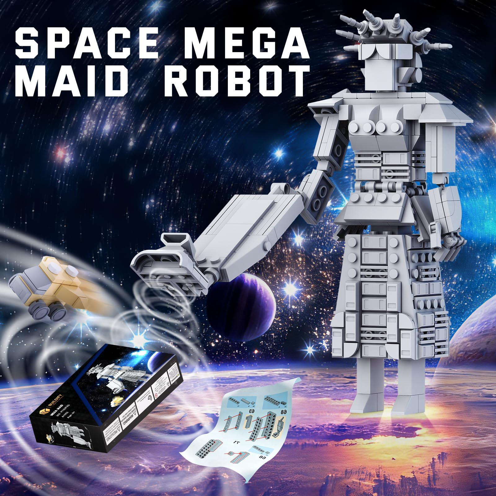 Mega Maid Spaceball I Creative Building Set with Mini Eagle 5, Space Movie Car Robot Model Building Kit, Christmas Birthday Toy Gift for Fans Teens