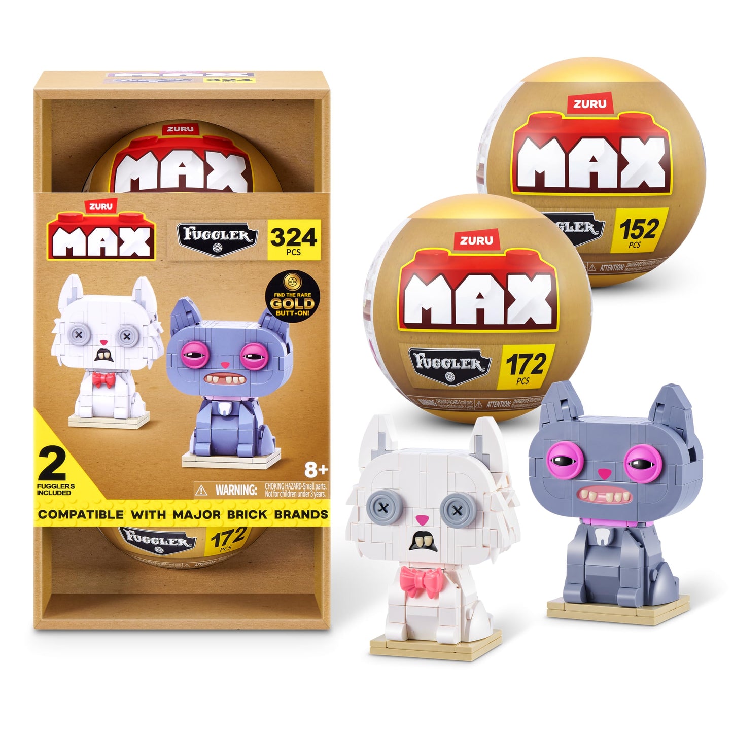 MAX Build More Premium Bricks Fuggler Alley Cats Collection (2 Pack) by ZURU, Plastic Building Brick Capsules for Teens and Adults, Collectible Cat
