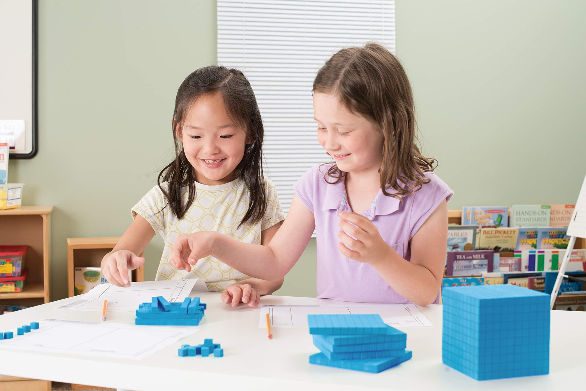 hand2mind Blue Plastic Base Ten Blocks Cube, Place Value Blocks, Counting Cubes for Kids Math, Base Ten Blocks Classroom Set, Math Blocks