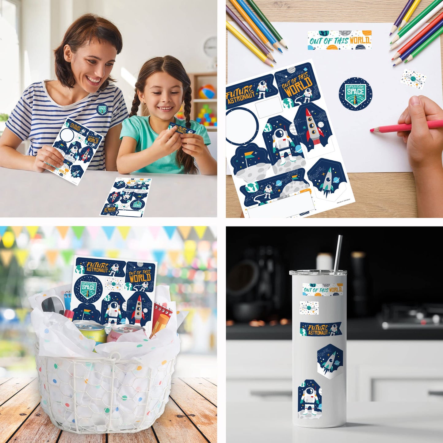 Big Dot of Happiness Blast Off to Outer Space - Rocket Ship Baby Shower or Birthday Party Favor Sticker Set - 12 Sheets - 120 Stickers
