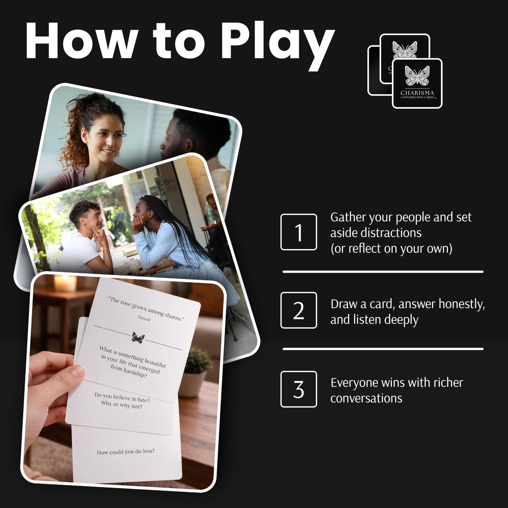 Conversation Cards - Couples, Families & Friends | 54 Inspiring Quote & Icebreaker Question Cards | Meaningful Conversations for Date Nights