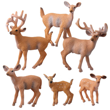 JOKFEICE Deer Animal Figures, 6PCS Realistic Plastic Woodland Figurines - Forest Animal Toys for Kids, Christmas Decorations, Birthday Cake Toppers