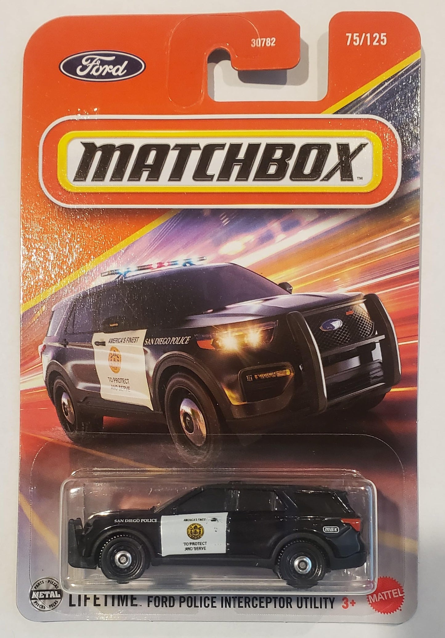 Matchbox Ford Police Interceptor Utility, Black & White, 1:64 Scale Diecast Car, 75/125