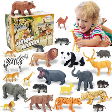 24Pcs Safari & Zoo Animals Figures, Realistic Plastic Animal Toys Set for Kids 1 2 3, Educational Jungle Animals Figures Playset, Party Supplies