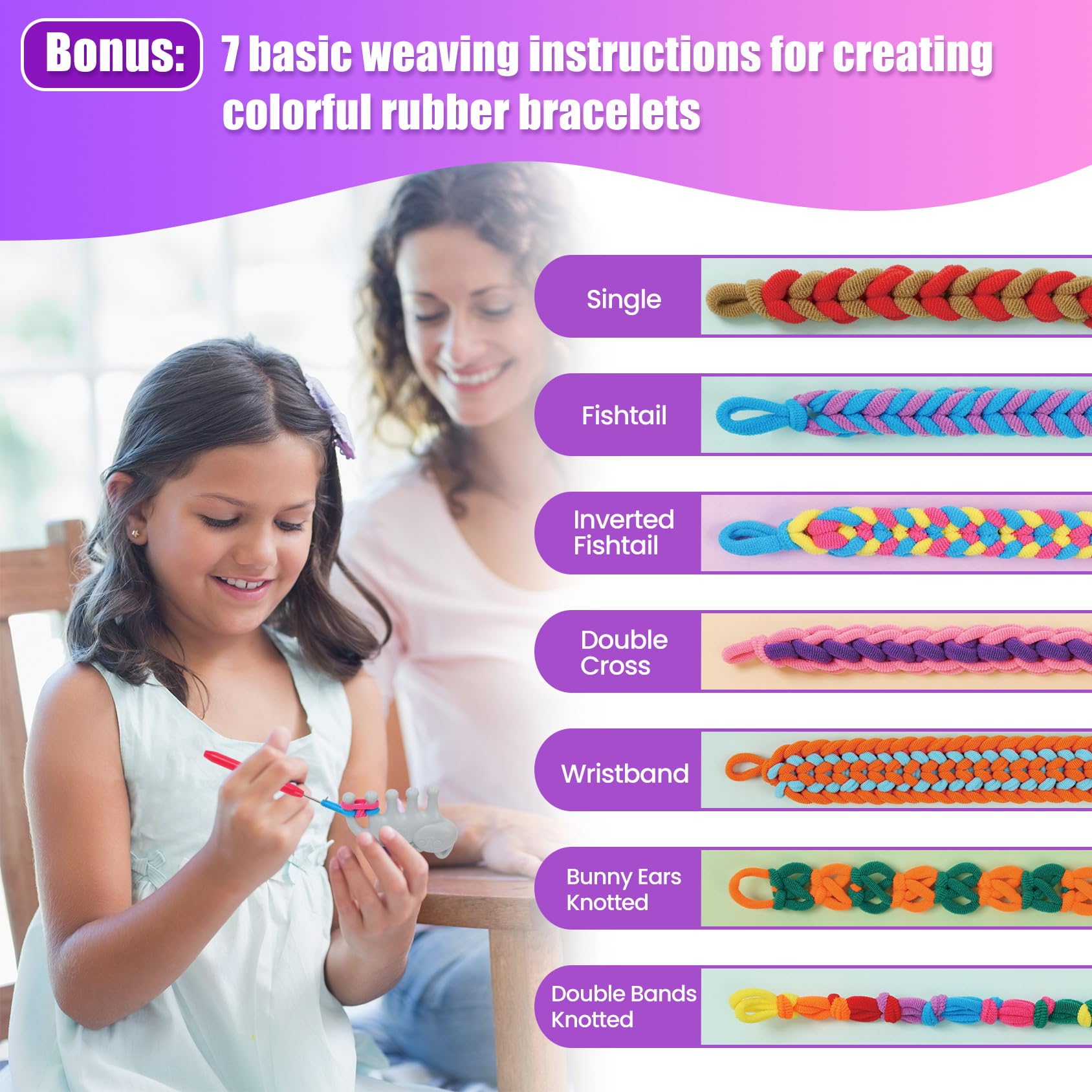 FUNiOi Kids Art and Craft Kit, Rubber Band Bracelet Make Toy, Cat Weaving Comb, 1000+ Colorful Hair Ties, DIY, Organizer Case, Gift for Girls 7-12