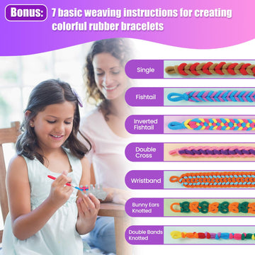 FUNiOi Kids Art and Craft Kit, Rubber Band Bracelet Make Toy, Cat Weaving Comb, 1000+ Colorful Hair Ties, DIY, Organizer Case, Gift for Girls 7-12