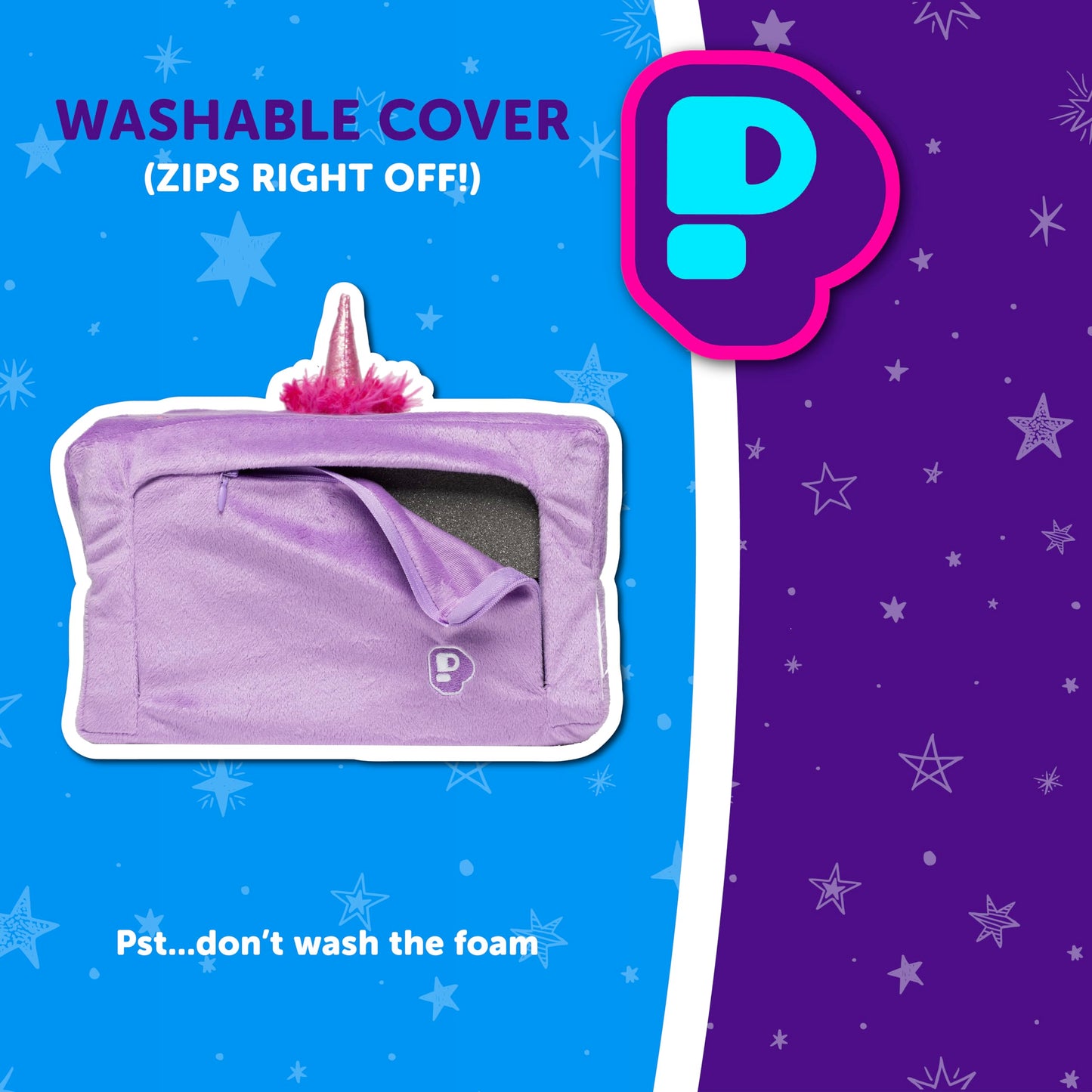 Pillow Cube Kid Cube - Toddler Pillow, Animal Pillows for Kids, Plush Pillows for Sleeping, Plushies, Memory Foam - Crystal, Unicorn Pillow