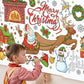 Christmas Coloring Tablecloth 31×72 Inch, Large Table Cover with Santa Claus, Reindeer, Paper Drawing Poster with Christmas Tree, Snowflakes and Gift